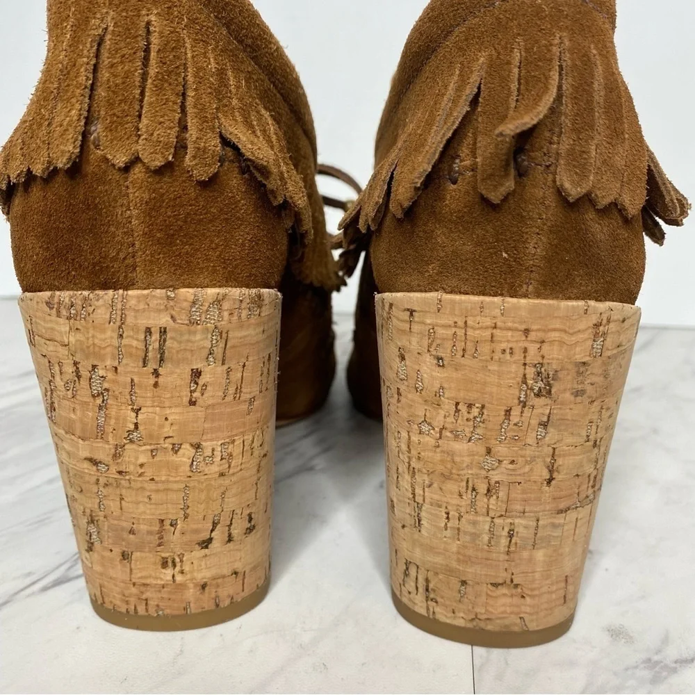 New! Tory Burch Huntington Fringe Brown Leather Heeled Bootie 6M